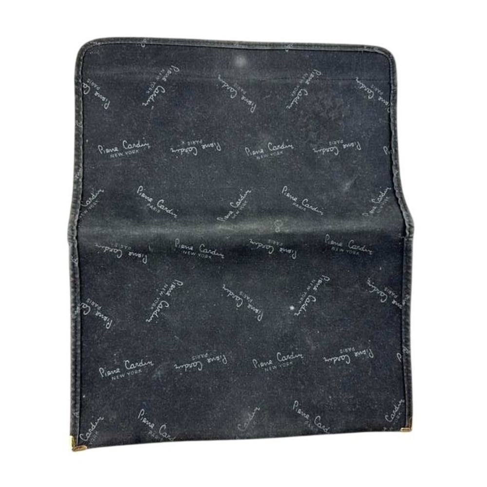 Vintage Pierre Cardin Clutch Bag Black Script Logo Paris New York Gold Tone